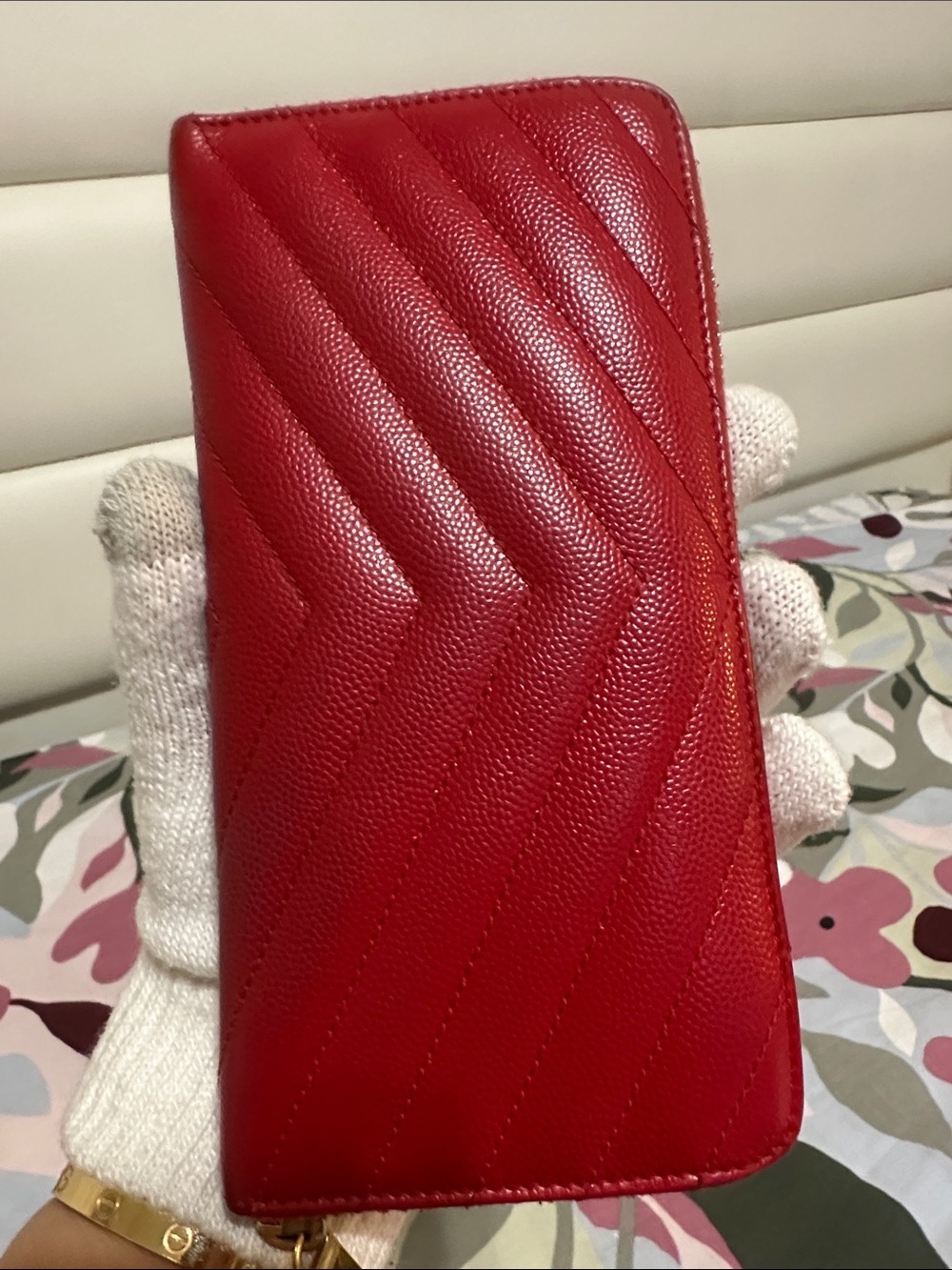 Yves Saint Laurent Red Quilted Zip-Around Wallet with Gold YSL Emblem - Picture 8 of 13